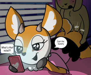 anthro blush blush_lines duo female from_behind_position male male/female phone_call sex lavenderscent aggretsuko sanrio tsunoda_(aggretsuko) cervine deer mammal hi_res