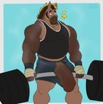 anthro arm_hair barbell beard belly biceps big_muscles big_penis blue_background bodily_fluids body_hair border bottomwear bulge clothed clothing detailed_genitals detailed_penis emanata erection exercise eyebrows facial_hair genitals hair hand_wraps huge_penis humanoid_genitalia humanoid_penis looking_down male musclegut muscular muscular_anthro muscular_male pecs penis shirt shorts shoulder_hair simple_background solo standing surprise sweat tank_top thick_penis topwear torn_bottomwear torn_clothing torn_shorts vein wardrobe_malfunction weightlifting white_border workout wraps flufflecraft equid equine horse mammal 2022 absurd_res hi_res portrait three-quarter_portrait