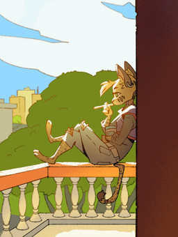 anthro barefoot belt bottomwear clothing collar container crossed_legs denim denim_bottomwear denim_clothing detailed_background ear_piercing ear_ring eating facial_markings feet female food fur green_eyes head_markings head_tuft holding_food holding_object jeans jersey leaning leaning_backward long_sleeves long_tail markings on_railing on_wall pants paws piercing plantigrade pointy_ears ring_piercing shirt sitting solo spots spotted_body spotted_fur striped_markings stripes tail toes topwear torn_bottomwear torn_clothing torn_jeans torn_pants tuft wafer_stick yellow_body yellow_fur ruffu pepper_in_the_sandbox pepper_(ruffu) felid feline mammal alternate_version_at_source digital_drawing_(artwork) digital_media_(artwork) preview