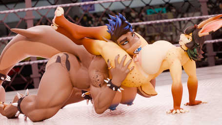 anthro areola barbell_piercing biceps big_breasts breasts butt chokehold choker dominant dominant_female duo dutch_angle eye_roll eyelashes female female/female fight fighting_ring freckled_butt freckled_face freckled_hips freckled_shoulders freckles huge_breasts jewelry leg_wrap long_eyelashes muscular muscular_anthro muscular_female necklace nipple_piercing nipples nude piercing quads ryona size_difference teeth wrestling fightinlove leodamodeler_(modeler) moxy_(thepunkshark) xandra_(thepunkshark) aquatic fish lagomorph leporid mammal rabbit shark 16:9 3d_(artwork) digital_media_(artwork) hi_res widescreen