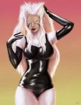 brown_body brown_skin clothing female fur hair latex leotard long_hair solo vinyl white_body white_fur yellow_eyes auntzwitter kouya_ni_kemono_doukokusu tomoe haplorhine humanoid mammal monkey primate hi_res