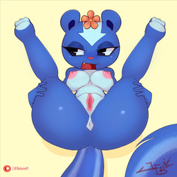accessory anthro anus areola big_breasts biped blue_body breasts butt clitoris facial_markings fangs feet female female_anthro fingers flower flower_accessory flower_in_hair forehead_markings genitals hair hair_accessory half-closed_eyes head_markings legs_up looking_aside lying markings narrowed_eyes nipple_dip nipples on_back open_mouth plant presenting presenting_hindquarters shadow soles solo spreading tail teeth thick_thighs vulva wide_hips j.fbelen happy_tree_friends patreon petunia_(htf) mammal mephitid rodent skunk 1:1 2025 colored digital_media_(artwork) hi_res shaded signature