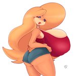 anthro big_breasts big_butt bottomwear breasts butt clothing female huge_breasts looking_at_viewer looking_back shorts solo thick_thighs fiffer activision crash_bandicoot_(series) tawna_bandicoot bandicoot mammal marsupial hi_res