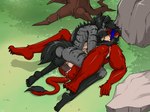 4_toes 5_fingers anal anal_penetration anthro athletic athletic_male balls black_body black_claws black_fur black_hair black_mane black_spots black_stripes blue_hair bodily_fluids boulder bouncing_balls butt claws cum cum_drip cum_in_ass cum_inside cum_on_butt cum_on_tail dripping duo ear_piercing ear_ring ejaculation feet fingers french_kissing from_front_position fur genital_fluids genitals grass grey_body grey_fur hair inner_ear_fluff kissing kissing_while_cumming kissing_while_penetrated kissing_while_penetrating lying male male/male mane markings mating_press missionary_position muscular muscular_anthro muscular_arms muscular_bottom muscular_male muscular_sub nude_male on_back onomatopoeia orgasm penetration penile penile_penetration penis piercing plant red_body red_fur red_hair ring_piercing rock roots saliva sex size_difference small_dom_big_sub small_top_big_bottom sound_effects spots spotted_body spotted_fur striped_body striped_fur stripes submissive sweat tail teeth text toes tree tuft vein veiny_penis white_body white_fur white_inner_ear_fluff arrwulf arryeen hane_w_maxwell_(hane) felid hyena lion mammal pantherine 4:3