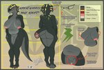 anthro areola big_breasts black_body breasts butt claws eyewear fangs female genitals glasses nipples nude pussy solo teeth text lunarnobis capcom monster_hunter fanged_wyvern girros great_girros absurd_res hi_res model_sheet