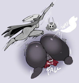 anus big_butt breasts butt butt_shot cape cloak clothing female genitals horn jumping launching looking_down looking_up motion_lines silk small_breasts solo thick_thighs vulva frozenartifice hollow_knight_(franchise) team_cherry hornet_(hollow_knight) arthropod humanoid insect hi_res