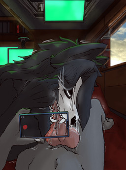 big_breasts black_body black_fur black_hair bodily_fluids bone breasts duo electronics erection fellatio female fur genitals hair knot knotted_penis male male/female nude oral oral_penetration penetration penile penis phone recording sex shaking simple_background skull skull_head teeth tongue tongue_out tongue_out_fellatio trembling foxylilshrink no_nut_november no_nut_sabotage scp_foundation scp-1471-a canid canine canis malo mammal absurd_res digital_media_(artwork) hi_res meme