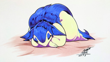 ambiguous_gender anthro blue_body blue_fur blush blush_lines eyelashes eyes_closed fur lying multicolored_body on_front sleeping solo two_tone_body 025aki nintendo pokemon generation_2_pokemon generation_8_pokemon hisuian_form hisuian_typhlosion pokemon_(species) regional_form_(pokemon) typhlosion 16:9 2025 absurd_res dated hi_res signature widescreen