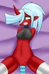 bed breasts clothing female footwear furniture legwear machine not_furry simple_background socks solo stockings nana_gel panty_and_stocking_with_garterbelt kneesocks_daemon humanoid 2:3 2d_animation animated high_framerate loop motion_tweening short_playtime