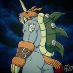 1_horn anthro biped blue_eyes brown_body brown_fur fur green_shell grey_body grey_nose horn male muscular muscular_anthro muscular_male shell solo tail tusks fabfelipe bandai_namco digimon digimon_(species) zudomon 1:1 2020 digital_media_(artwork) hi_res
