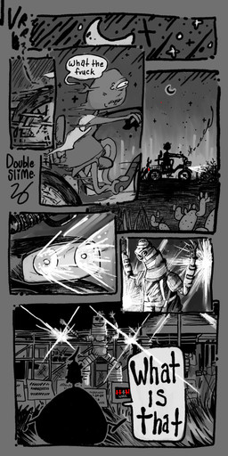 ambiguous_gender anthro cactus construction_site dialogue electric_bike headlight moon plant pylon solo text double_slime jebediah_vouxler_(double_slime) goo_creature 1:2 comic english_text