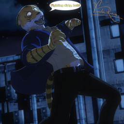 angry anthro belt belt_buckle bottomwear bruised bruised_eye buckle claws clothed clothing clothing_lift detailed_background fangs fight fighting_pose fist floppy_ears folded_ears furrowed_eyebrows jacket jewelry looking_at_viewer male outside pants pose ring rooftop shirt shirt_lift solo speech_bubble tail talking_to_viewer taunting teeth tongue topwear vermilionrenderworks enticia_(modeler) beastars bill_(beastars) bengal_tiger felid mammal pantherine tiger 1:1 3d_(artwork) absurd_res adobe_photoshop_(artwork) blender_(artwork) blender_cycles_(artwork) cel_shading digital_media_(artwork) hi_res shaded signature
