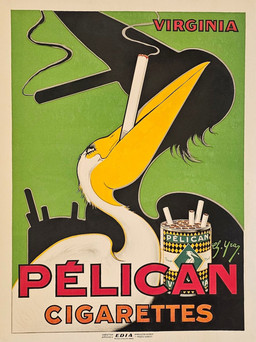 abstract_background advertisement ambiguous_gender art_deco beak box cigarette container feathers feral looking_up poster simple_background smoking smoking_cigarette solo text white_body white_feathers yellow_beak charles_yray pelican_cigarettes avian bird pelecaniform pelican 1925 20th_century ancient_art english_text french_text hi_res signature