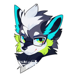 ambiguous_form black_nose cheek_tuft eyebrows eyewear facial_tuft fangs fur glasses looking_at_viewer male multicolored_body multicolored_fur simple_background smile solo teeth tuft wearing_glasses white_background white_eyebrows fnight9 canid canine mammal 1:1 colored digital_drawing_(artwork) digital_media_(artwork) flat_colors hi_res