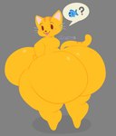 anthro big_breasts big_butt blep breasts butt female huge_breasts huge_butt huge_hips huge_thighs hyper hyper_breasts hyper_butt hyper_hips hyper_thighs looking_at_viewer looking_back nude question_mark side_boob solo speech_bubble thick_thighs tongue tongue_out whiskers wide_hips yellow_body moonraige cat_emoji domestic_cat felid feline felis mammal hi_res