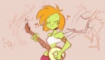 female green_body green_skin hair music musical_instrument not_furry orange_hair simple_background solo herny hopping_gills priscilla_anchorstream human mammal