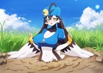 anthro big_breasts black_body black_fur breasts clothing crossgender eyebrows eyelashes female fingerless_gloves fur gloves grass hair handwear hat headgear headwear long_ears mtf_crossgender mud navel open_mouth outside plant quicksand sinking solo stuck white_body white_fur yellow_eyes shinef bandai_namco klonoa_(series) klonoa domestic_cat felid feline felis mammal 2024 hi_res