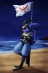 alternate_color anthro balls beach black_balls black_penis clothing detailed_background erection flag footwear genitals humanoid_genitalia humanoid_penis male outside penis penis_poking_out penis_through_fly sand seaside sky solo water midna01 nintendo pokemon pokemon_go team_valor fan_character greninjohns amphibian generation_6_pokemon greninja pokemon_(species) hi_res