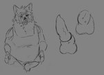 animal_genitalia animal_penis anthro balls blush bodily_fluids clothed clothing erection fur genitals knot male overweight overweight_anthro overweight_male penis saliva sheath simple_background smile solo tongue dragonbitez canid canine canis domestic_dog husky mammal nordic_sled_dog spitz digital_media_(artwork) hi_res monochrome sketch
