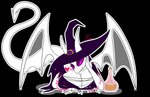 anthro bat_wings big_breasts breast_focus breast_growth breasts clothing female growth growth_lines hat headgear headwear horn looking_at_viewer membrane_(anatomy) membranous_wings potion purple_eyes simple_background torn_clothing transparent_background wings witch_hat vusvox belize_(vusvox) demon absurd_res alpha_channel hi_res