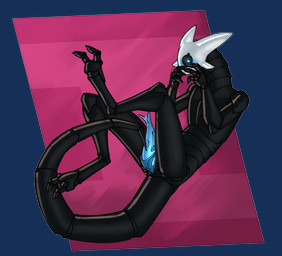 1_eye 2_toes 4_fingers black_body blue_eyes blue_penis blush bodily_fluids digitigrade erection exoskeleton feet fingers genital_fluids genitals glowing glowing_eyes glowing_genitalia male not_furry nude penis pink_background precum presenting segmented_body simple_background solo tail toes touching_face touching_penis lumen_fox lumen_(lumen_fox) figment_creature alpha_channel hi_res