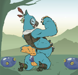 anal anal_vore anthro anus balls beak blue_body blue_feathers bottomless butt clothed clothing feathers genitals group inflation male slime_inflation solo_focus vore spiderbox breath_of_the_wild nintendo the_legend_of_zelda kass_(tloz) avian chuchu goo_creature rito digital_media_(artwork)