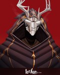 ambiguous_gender anthro antlers glowing glowing_eyes hood horn mask metal metal_mask not_furry robotic solo hiverdose last_fables abraxas_(last_fables) ambiguous_species hi_res