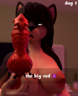 anthro bed breasts brown_body dildo female furniture inside nipples red_dildo sex_toy smile solo standing tongue tongue_out crimsomdark alberarts_(modeler) aurora_(crimsomdark) canid canine hyenid_(species) mammal 3d_(artwork) absurd_res blender_(artwork) blender_cycles_(artwork) digital_media_(artwork) hi_res