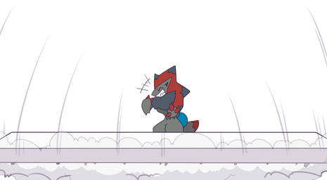 ambiguous_gender claws flattened laugh pushing simple_background smile solo dlrowdog nintendo pokemon generation_5_pokemon pokemon_(species) zoroark absurd_res hi_res