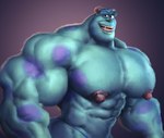 anthro biceps big_muscles big_nipples big_pecs blue_body blue_eyes blue_fur clothing fur horn huge_muscles huge_pecs hyper hyper_muscles male multicolored_body multicolored_fur muscular muscular_anthro muscular_male nipples open_mouth pecs simple_background smile solo teeth thong two_tone_body two_tone_fur underwear remert disney monsters_inc monsters_university pixar sulley monster digital_drawing_(artwork) digital_media_(artwork) digital_painting_(artwork)