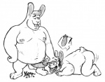 anthro balls bodily_fluids carrot drooling duo erection food male male/male nipples overweight penis plant saliva slightly_chubby vegetable wolfyama lagomorph leporid mammal rabbit