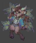 5_fingers anthro breasts brown_body brown_fur clothed clothing eyewear female fingers fur glasses green_eyes hooves horn looking_at_viewer simple_background solo sharley bovid bovine mammal 2019 digital_media_(artwork) hi_res