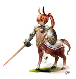 armor breasts clothed clothing female green_eyes hair hooves melee_weapon ponytail shield solo standing sword unconvincing_armor weapon filemonte european_mythology greek_mythology mythology centaur equid equid_taur humanoid_taur mammal mammal_taur taur 2019 absurd_res hi_res