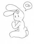 anthro biped blush butt female flower heart_symbol looking_at_viewer plant sitting smile solo speech_bubble itsunknownanon poppy_(mindnomad) lagomorph leporid mammal rabbit black_and_white hi_res monochrome