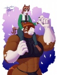 abs anthro brown_eyes brown_hair bulge duo green_eyes hair long_hair male multicolored_hair muscular size_difference smile two_tone_hair freckles_(artist) ben_saint_james clover_(freckles) draft_horse equid equine horse mammal 2013 digital_media_(artwork)