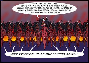 2_horns after_transformation assimilation balls black_border black_hair border breasts genitals group gynomorph hair horn intersex mind_control nipples nude penis red_body red_skin speech_bubble tail text twinning yellow_sclera mothost hellaverse helluva_boss sallie_may_(helluva_boss) humanoid imp 2026 digital_media_(artwork) english_text hi_res trans_(lore) trans_woman_(lore)