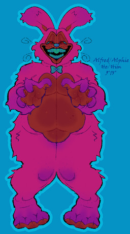 anthro blue_background blue_nose blue_outline bow_tie brown_body brown_skin buckteeth fluffy fur gradient_fur male open_mouth outline pink_body pink_fur simple_background slightly_chubby slightly_chubby_anthro slightly_chubby_male solo teeth text whiskers unknown_artist lagomorph leporid mammal rabbit character_request digital_media_(artwork) english_text full-length_portrait portrait shaded simple_shading soft_shading source_request
