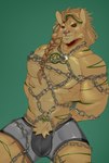 anthro bound bulge male solo endn neo_von_reinherz felid mammal prehistoric_species saber-toothed_tiger absurd_res hi_res