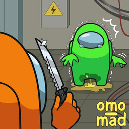 ambiguous_gender bodily_fluids cable disembodied_hand electricity_symbol fear_peeing genital_fluids green_body holding_knife holding_object knife orange_body peeing scared tears urine wetting wire omo-mad among_us innersloth crewmate_(among_us) impostor_(among_us) humanoid 1:1 2020