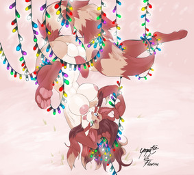 4_toes 5_fingers anthro balls bdsm bondage bound breasts brown_body brown_fur christmas_decorations christmas_lights countershading digitigrade erection feet fingers fur genitals gynomorph hanging_breasts hindpaw holidays humanoid_genitalia humanoid_penis intersex legs_tied markings midriff multicolored_body multicolored_fur nipples pawpads paws penis red_body red_fur snow solo string_light_bondage string_lights striped_markings striped_tail stripes suspension tail tail_markings toes tongue tongue_out white_body white_fur wrapped_up lofiflavors yogoat christmas layla_(ohheklenu) ailurid mammal red_panda 2022 hi_res trans_(lore) trans_woman_(lore)