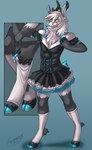 anthro antlers clothed clothing crossdressing dress fur hooves horn male simple_background smile solo standing white_body white_fur angrboda nosivi deer mammal 2012