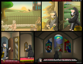 anthro carrot church clock clothed clothing detailed_background electricity eyewear female food garden glasses inside lightning male outside plant praying priest raining sunset text vegetable young young_anthro kitsune_youkai banjo-kazooie rareware fan_character avian bear bird breegull eulipotyphlan lagomorph leporid mammal mole_(animal) rabbit ursine 2013 comic english_text