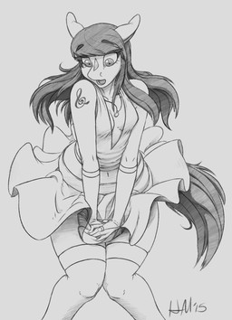 anthro anthrofied armwear bottomwear breasts cleavage clothed clothing cutie_mark dress elbow_gloves female gloves hair handwear jewelry legwear long_hair navel necklace ring skirt solo stockings wind hobbsmeerkat friendship_is_magic hasbro my_little_pony octavia_(mlp) earth_pony equid equine horse mammal pony 2015 hi_res monochrome traditional_media_(artwork)