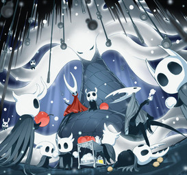 2_horns ambiguous_gender belly biped black_body black_eyes bodily_fluids cherry cloak clothed clothing container cup drinking eating fingers food fruit group holding_container holding_cup holding_food holding_object holding_tea_cup horn jar looking_at_another melee_weapon open_mouth plant red_cloak red_clothing saliva sitting standing tea_cup tree weapon weapon_on_back arizuka00 hollow_knight team_cherry hollow_knight_(character) hornet_(hollow_knight) the_knight_(hollow_knight) white_lady_(hollow_knight) zote_(hollow_knight) arthropod elemental_creature flora_fauna treant vessel_(species) 2019 hi_res female_(lore) half_sister_(lore) mother_(lore) mother_and_child_(lore) parent_(lore) parent_and_child_(lore) sibling_(lore) sister_(lore)