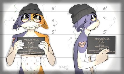 5_fingers anthro arm_tattoo band-aid band-aid_on_face bandage bandage_on_face beanie beanie_only biped black_eyebrows black_eyelids black_eyeshadow breasts clenched_teeth clothing convenient_censorship countershade_face countershade_fur countershade_neck countershade_torso countershading ear_piercing eyebrows eyeshadow female female_anthro fingers fish_hook fish_hook_piercing front_view frown frowning_at_viewer fur glare glaring_at_viewer grey_beanie grey_clothing grey_hat grey_headwear grey_text hat hat_only headgear headgear_only headwear headwear_only heart_symbol heart_tattoo holding_object holding_sign hook humanoid_hands iris looking_at_viewer makeup monotone_clothing monotone_hat monotone_headwear mostly_nude mostly_nude_anthro mostly_nude_female mugshot multi_nipple multicolored_body multicolored_fur multiple_angles nipples noseless orange_body orange_fur piercing pink_nipples pupils purple_body purple_fur side_view sign slim slim_anthro slim_female small_breasts solo tattoo teeth text white_body white_countershading white_fur white_pupils white_sclera yellow_eyes kapri epic_games fortnite meow_skulls ambient_arthropod ambient_fly ambient_insect domestic_cat felid feline felis mammal 2025 5:3 absurd_res artist_name character_name dated english_description english_text half-length_portrait hi_res portrait