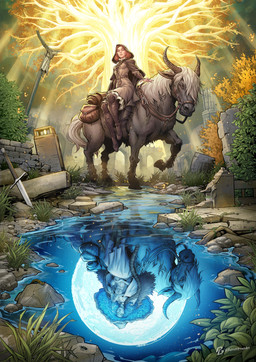 2_horns bent_legs blue_body blue_fur blue_hair boots breasts bridge brown_boots brown_cloak brown_clothing brown_dress brown_eyes brown_footwear brown_horn cloak clothed clothed_female clothed_human clothing crucifixion curved_horn dress duo female female_human feral footwear fully_clothed fully_clothed_female fully_clothed_human fur grass grey_body grey_fur hair hat headgear headwear hood_up hooded_cloak hooves horn light long_hair looking_at_viewer magic_user male male_feral mane melee_weapon moon one_eye_closed outside plant quadruped reflection reins rock saddle_bag shoes shrub sitting_on_another sword tail tan_body tan_skin text tree unguligrade water weapon white_clothing white_dress white_hat white_headwear white_mane white_tail witch patrick_brown elden_ring fromsoftware ranni_the_witch torrent_(elden_ring) equid equine human mammal spirit_steed_(elden_ring) 2024 absurd_res artist_name colored digital_drawing_(artwork) digital_media_(artwork) english_description hi_res lighting shaded male_(lore)