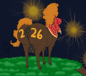 anus balls big_anus big_balls big_breasts big_butt breasts butt clothing fireworks genitals gynomorph hair holidays hooves huge_anus huge_butt intersex kiss_mark puffy_anus red_hair simple_background solo tail thick_thighs wide_hips baghikat chinese_new_year chinese_zodiac european_mythology greek_mythology mythology new_year centaur equid equid_taur equine humanoid_taur mammal mammal_taur mythological_creature taur absurd_res digital_media_(artwork) hi_res