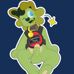 anthro collar collar_tag fangs genitals harness male male/male penis service_animal service_dog_harness smile solo teeth cheapgriffy griffy canid canine canis domestic_dog humanoid mammal 1:1 absurd_res hi_res