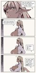 1:2 baneroku big_breasts blonde_hair breasts clothed clothing comic crossed_arms dialogue elf english_text female hair hi_res human humanoid mammal nipples not_furry solo text