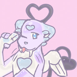 anthro black_horn blue_body blue_eyes blue_fur female fur gesture halo hand_gesture heart_symbol horn purple_body purple_fur solo spade_tail tail v_sign wings amor_seiso_de_angel_payasito amorseiso seiso_ai amphibian angel aquatic axolotl chimera felid hybrid imp mammal mole_salamander prehistoric_species saber-toothed_tiger salamander 1:1 digital_media_(artwork) hi_res